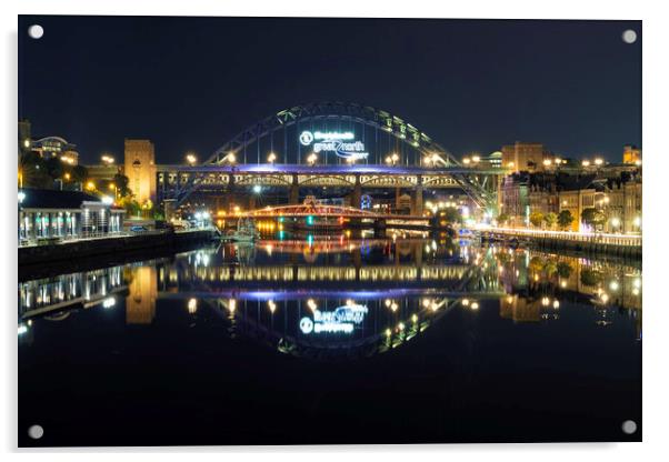 Newcastle Bridges at Night Acrylic by Paul Appleby