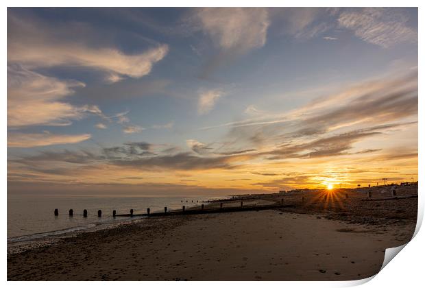 Majestic Sunset over Worthing Beach Print by Malcolm McHugh