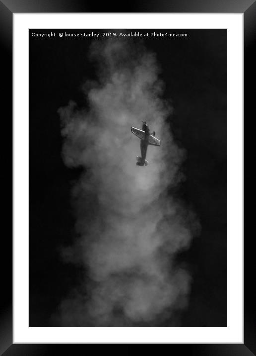  Aerobatic plane emerging from its smoke trail Framed Mounted Print by louise stanley