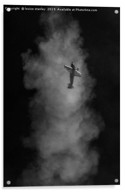  Aerobatic plane emerging from its smoke trail Acrylic by louise stanley