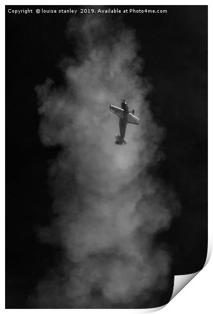  Aerobatic plane emerging from its smoke trail Print by louise stanley