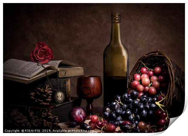 Wine and Grapes Print by Angela H