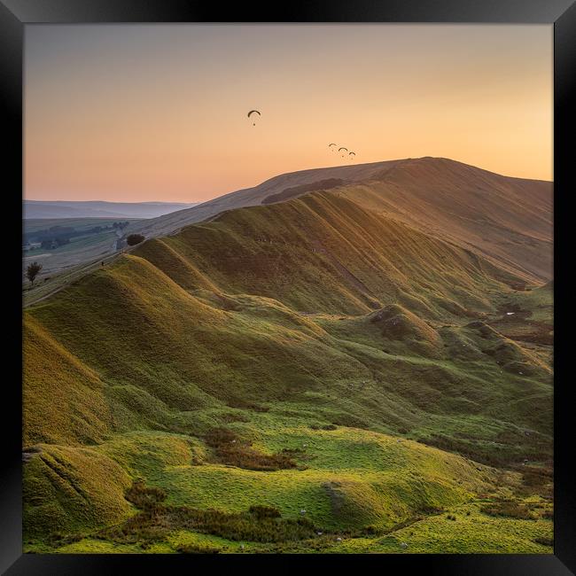 Rushup Edge Paragliders Framed Print by Paul Andrews