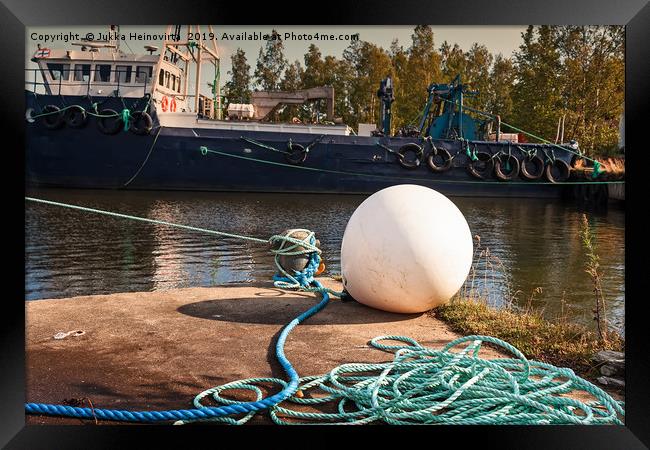 Old White Buoy On A Pier Framed Print by Jukka Heinovirta