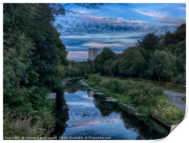 Forth & Clyde canal at dusk from Kelvindale Print by yvonne & paul carroll