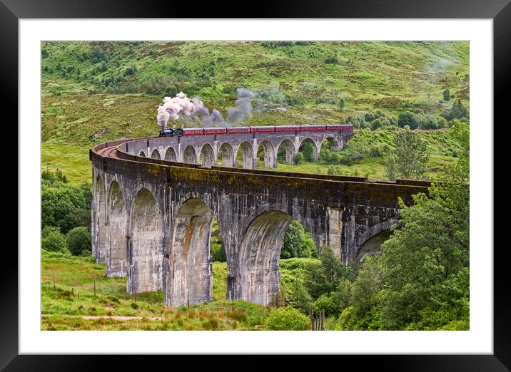 The Jacobite Steam train on the Glenfinnan Viaduct Framed Mounted Print by Derek Beattie