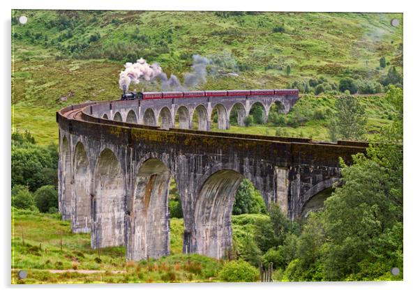 The Jacobite Steam train on the Glenfinnan Viaduct Acrylic by Derek Beattie