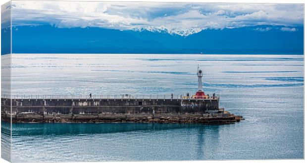 Breakwater and lighthouse in Victoria, BC Canvas Print by Darryl Brooks