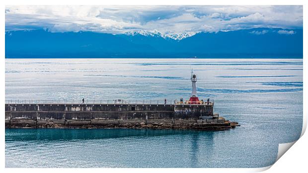 Breakwater and lighthouse in Victoria, BC Print by Darryl Brooks