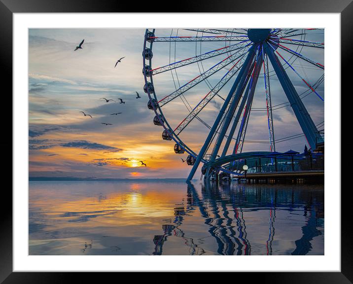 Great Wheel at Sunset with Birds Framed Mounted Print by Darryl Brooks