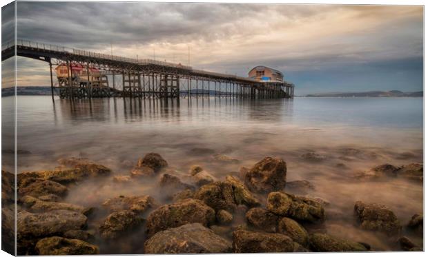 Dusk at Mumbles Pier Canvas Print by Leighton Collins
