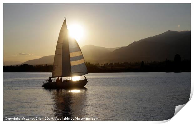 Sailing boat against the setting sun Print by Lensw0rld 