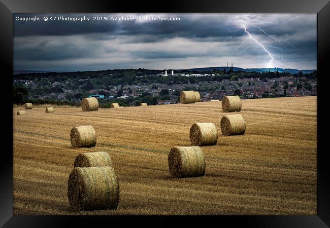 Lightning over Royds Moor, Rotherham. Framed Print by K7 Photography
