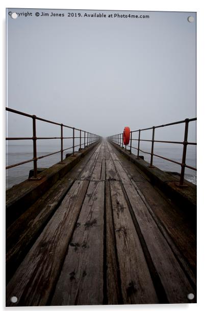 Wooden pier disappearing into the fog Acrylic by Jim Jones