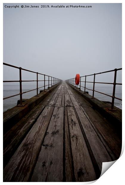 Wooden pier disappearing into the fog Print by Jim Jones