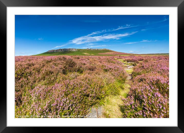 Hathersage Moor heather - path to Higger Tor Framed Mounted Print by Chris Warham