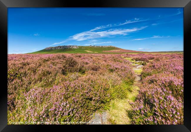 Hathersage Moor heather - path to Higger Tor Framed Print by Chris Warham