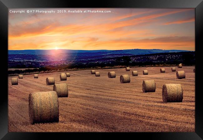 A Straw Bale Sunset - Over the fields to Sheffield Framed Print by K7 Photography
