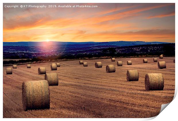 A Straw Bale Sunset - Over the fields to Sheffield Print by K7 Photography