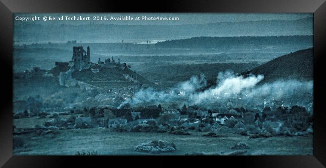 Corfe Castle from a Distance, Dorset, England  Framed Print by Bernd Tschakert