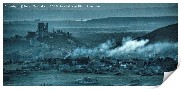 Corfe Castle from a Distance, Dorset, England  Print by Bernd Tschakert