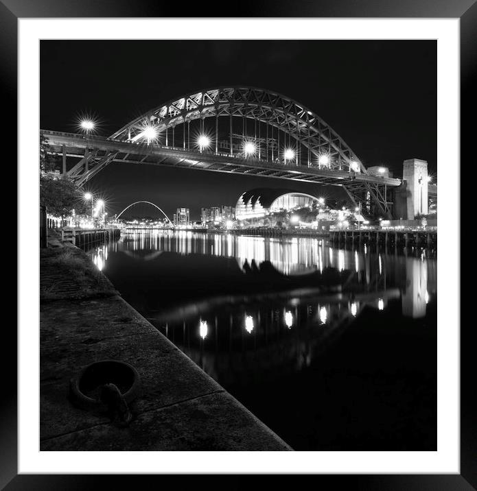 Tyne Bridge at Dusk - Black and White Framed Mounted Print by Paul Appleby