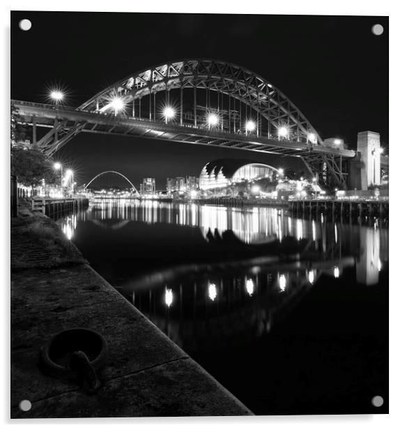 Tyne Bridge at Dusk - Black and White Acrylic by Paul Appleby