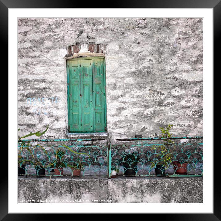 Green Shutters Framed Mounted Print by mark Smith
