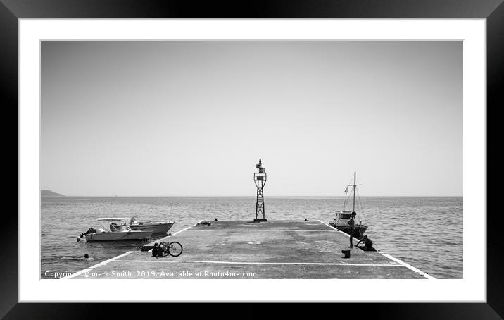 Boys on the pier Framed Mounted Print by mark Smith