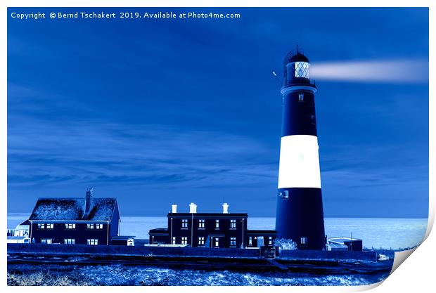 Portland Bill Lighthouse, night effect, England Print by Bernd Tschakert