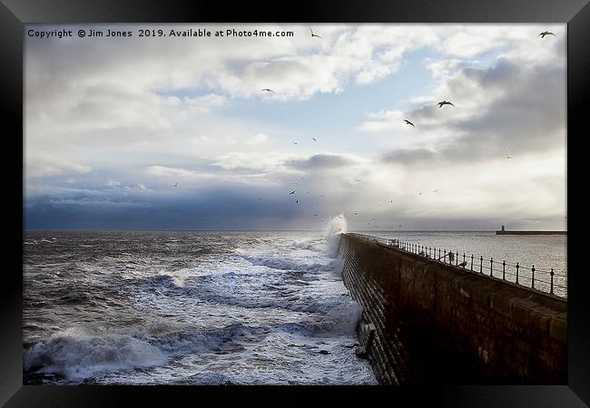 Stormy seas and seagulls Framed Print by Jim Jones