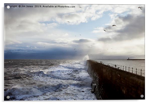 Stormy seas and seagulls Acrylic by Jim Jones