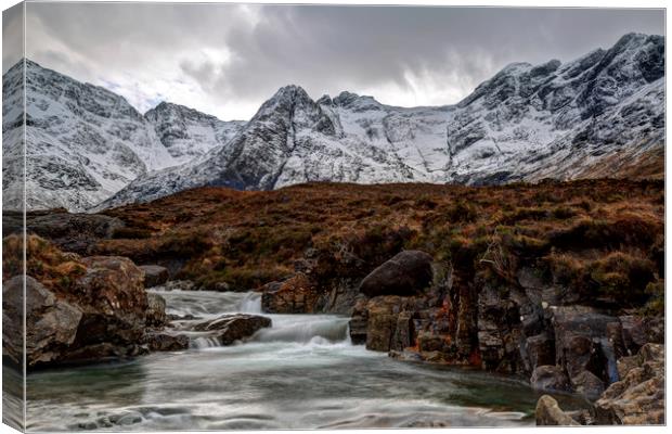 The Fairy Pools and the Cuillins Isle of Skye Canvas Print by Derek Beattie