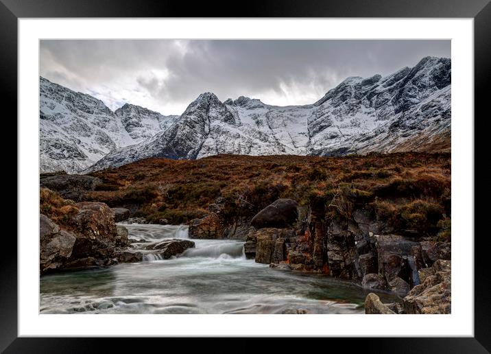 The Fairy Pools and the Cuillins Isle of Skye Framed Mounted Print by Derek Beattie