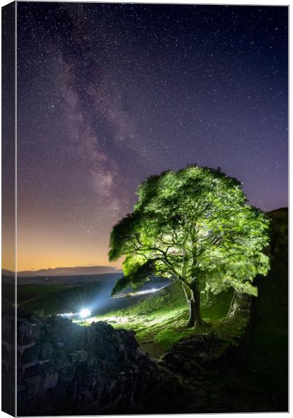 Sycamore Gap on Hadrian's Wall at Night Canvas Print by Paul Appleby