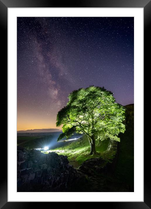 Sycamore Gap on Hadrian's Wall at Night Framed Mounted Print by Paul Appleby