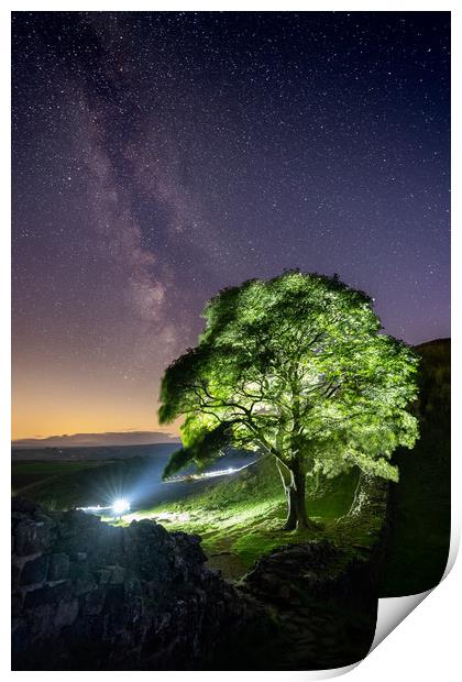 Sycamore Gap on Hadrian's Wall at Night Print by Paul Appleby