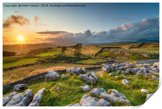 Dramatic sunset over beautiful scenery at the Wins Print by Helen Hotson