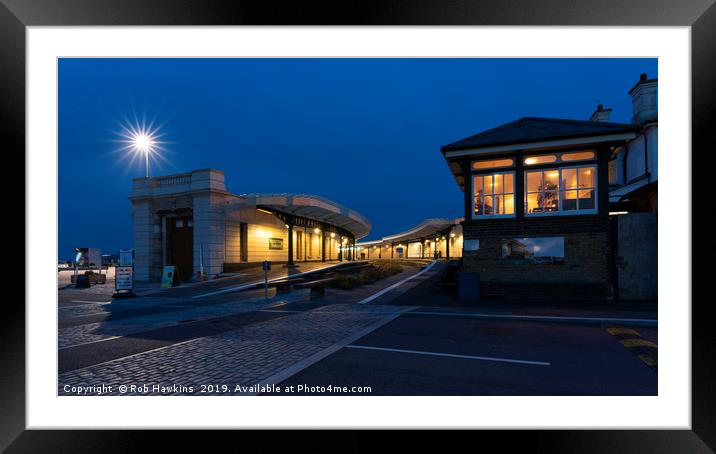 Folkestone Harbour Station by Night  Framed Mounted Print by Rob Hawkins