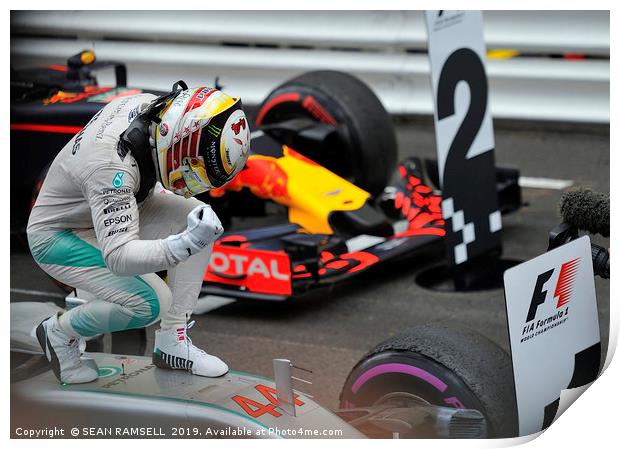 Lewis Hamilton Celebrating His Win - Monaco 2016   Print by SEAN RAMSELL