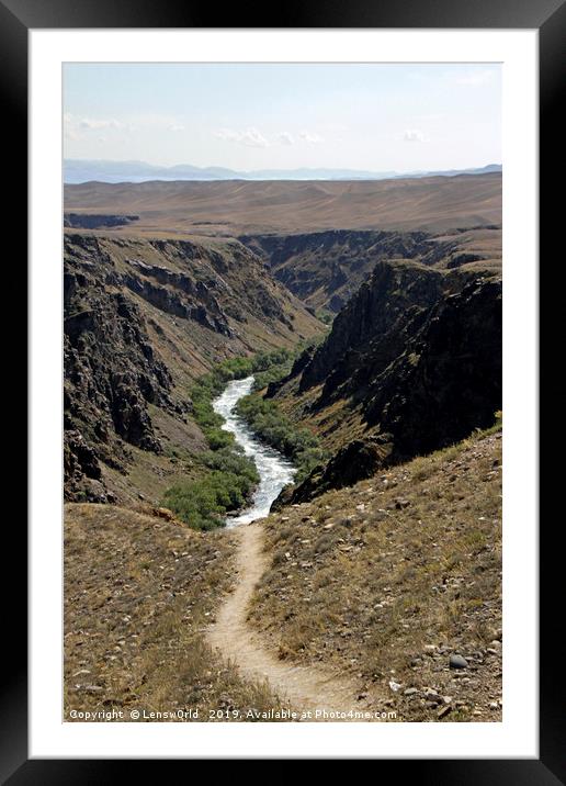 Trail turning into river - Black Canyon, Kazakhsta Framed Mounted Print by Lensw0rld 