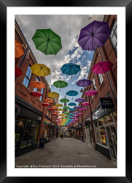 Umbrella Street Framed Mounted Print by Ray Pritchard