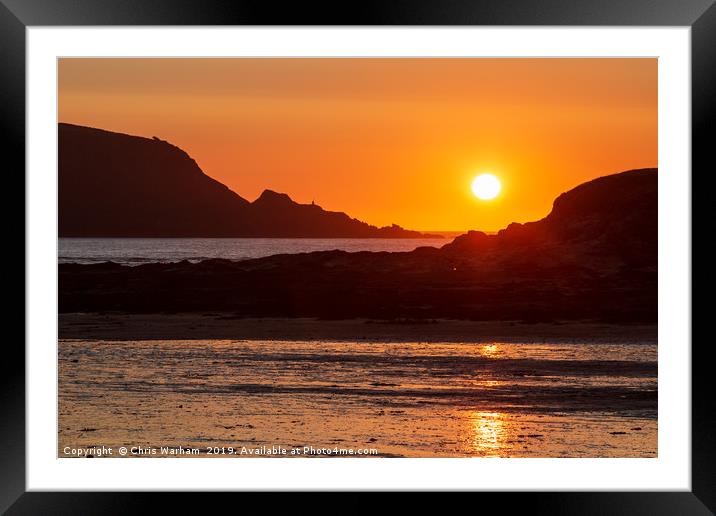 Cornwall setting sun at Rock, Cornwall Framed Mounted Print by Chris Warham