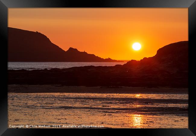 Cornwall setting sun at Rock, Cornwall Framed Print by Chris Warham