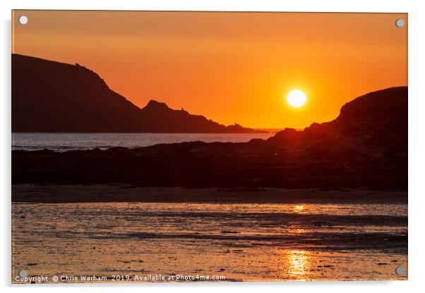 Cornwall setting sun at Rock, Cornwall Acrylic by Chris Warham