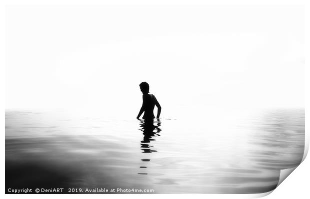Boy in the sea black and white version Print by DeniART 