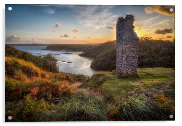 High tide at Three Cliffs Valley Acrylic by Leighton Collins