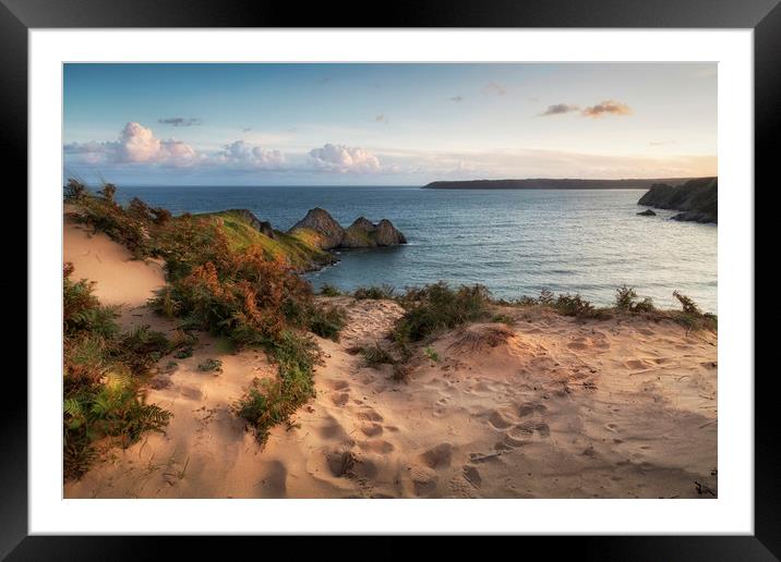 The sand dunes overlooking Three Cliffs Bay Framed Mounted Print by Leighton Collins