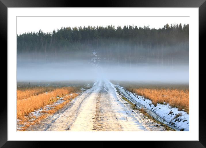 White Fog over Rural Road  Framed Mounted Print by Taina Sohlman