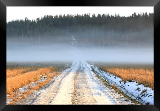 White Fog over Rural Road  Framed Print by Taina Sohlman